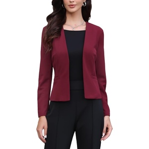 image:imageAllegra K Collarless Blazer for Womens Work Suit JacketsBurgundy