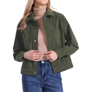 image:imageAllegra K Corduroy Jacket for Women Long Sleeve Button Down OuterwearArmy Green