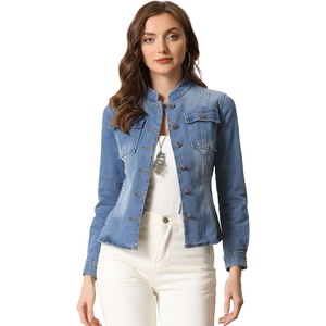 image:imageAllegra K Denim Jacket Womens Classic Stand Collar Long Sleeve Jean JacketsBlue