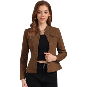 image:imageAllegra K Denim Jacket Womens Classic Stand Collar Long Sleeve Jean JacketsBrown