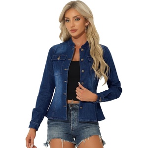 image:imageAllegra K Denim Jacket Womens Classic Stand Collar Long Sleeve Jean JacketsDark Blue