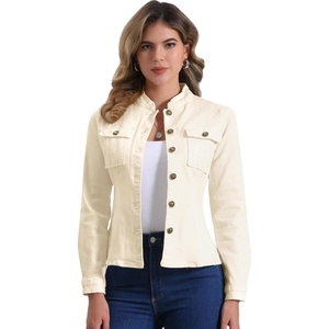 image:imageAllegra K Denim Jacket Womens Classic Stand Collar Long Sleeve Jean JacketsLight Apricot