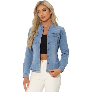 image:imageAllegra K Denim Jacket Womens Classic Stand Collar Long Sleeve Jean JacketsLight Blue