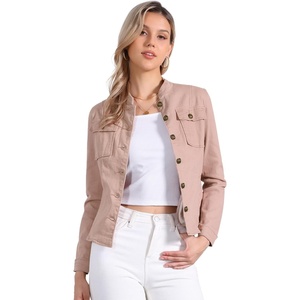 image:imageAllegra K Denim Jacket Womens Classic Stand Collar Long Sleeve Jean JacketsPink
