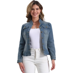 image:imageAllegra K Denim Jacket Womens Classic Stand Collar Long Sleeve Jean JacketsVintage Blue
