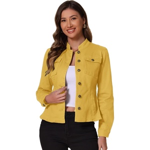 image:imageAllegra K Denim Jacket Womens Classic Stand Collar Long Sleeve Jean JacketsYellow