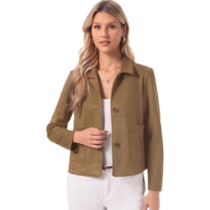 image:imageAllegra K Faux Suede Jacket for Womens Button Down Lapel Collar JacketsBrown