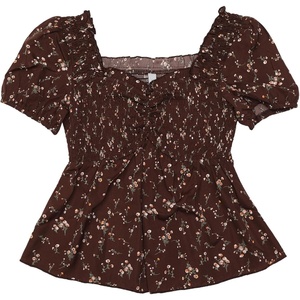 image:imageAllegra K Floral Top for Womens Sweetheart Neck Shirred Ruffle Peplum TopsBrown