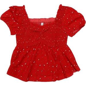 image:imageAllegra K Floral Top for Womens Sweetheart Neck Shirred Ruffle Peplum TopsRed