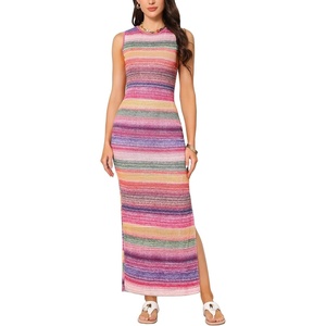image:imageAllegra K Maxi Dress for Women Striped Sleeveless Crew Neck BodyconMulticolor