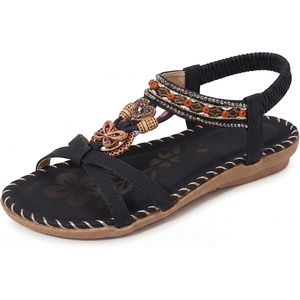 image:imageAllegra K Women Bohemian Rhinestone Knot Flat Ankle Elastic SandalsBlack2