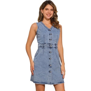 image:imageAllegra K Women Casual Denim V Neck Button Down Mini DressGrey Blue