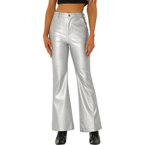 image:imageAllegra K Women Faux Leather Flared Wide Leg Pant with PocketsSilver