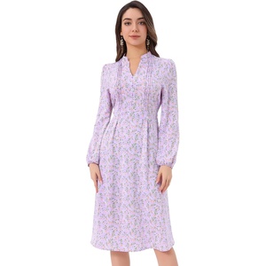 image:imageAllegra K Women Floral Print V Neck Long Sleeve Midi Boho DressDark Purple