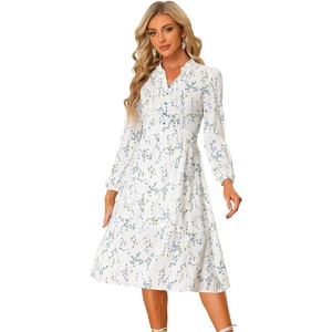 image:imageAllegra K Women Floral Print V Neck Long Sleeve Midi Boho DressWhite