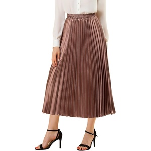 image:imageAllegra K Women Pleated Midi Skirt High Waisted Metallic Party SkirtsCopper