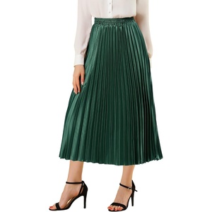 image:imageAllegra K Women Pleated Midi Skirt High Waisted Metallic Party SkirtsDrak Green