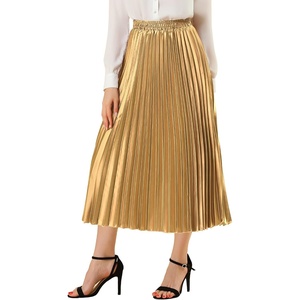 image:imageAllegra K Women Pleated Midi Skirt High Waisted Metallic Party SkirtsGold