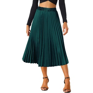image:imageAllegra K Women Pleated Midi Skirt High Waisted Metallic Party SkirtsGreens