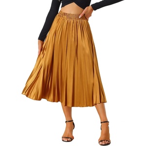 image:imageAllegra K Women Pleated Midi Skirt High Waisted Metallic Party SkirtsOrange