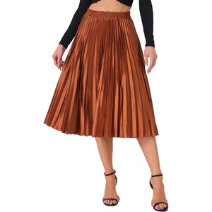 image:imageAllegra K Women Pleated Midi Skirt High Waisted Metallic Party SkirtsOrange Coffee