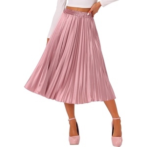 image:imageAllegra K Women Pleated Midi Skirt High Waisted Metallic Party SkirtsPink1