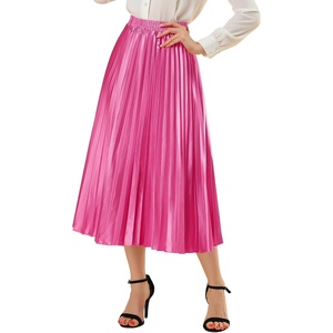 image:imageAllegra K Women Pleated Midi Skirt High Waisted Metallic Party SkirtsRose Red