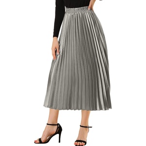 image:imageAllegra K Women Pleated Midi Skirt High Waisted Metallic Party SkirtsSilver Grey