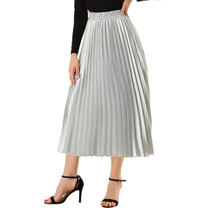 image:imageAllegra K Women Pleated Midi Skirt High Waisted Metallic Party SkirtsSilver Tone