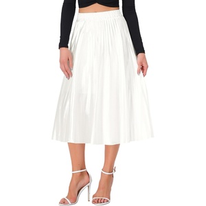 image:imageAllegra K Women Pleated Midi Skirt High Waisted Metallic Party SkirtsWhite