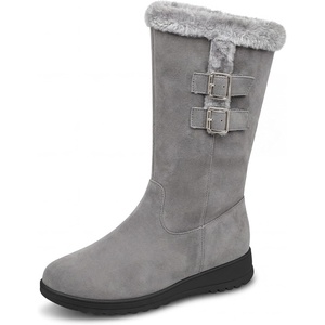 image:imageAllegra K Women Snow Warm Breathable Double Buckle Flat MidCalf BootsGrey