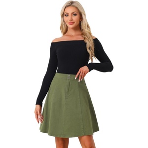 image:imageAllegra K Womens Denim Skirt High Waist Stretch A Line Casual Jean SkirtsArmy Green
