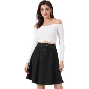 image:imageAllegra K Womens Denim Skirt High Waist Stretch A Line Casual Jean SkirtsBlack