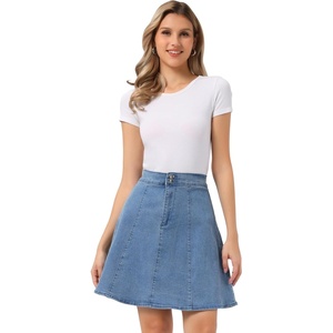 image:imageAllegra K Womens Denim Skirt High Waist Stretch A Line Casual Jean SkirtsBlue