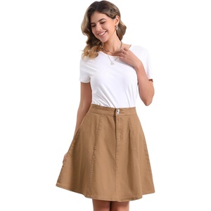 image:imageAllegra K Womens Denim Skirt High Waist Stretch A Line Casual Jean SkirtsBrown