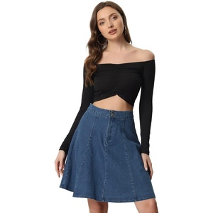 image:imageAllegra K Womens Denim Skirt High Waist Stretch A Line Casual Jean SkirtsDark Blue