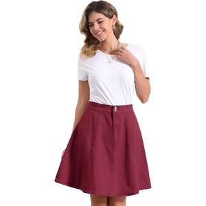 image:imageAllegra K Womens Denim Skirt High Waist Stretch A Line Casual Jean SkirtsDark Red