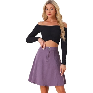 image:imageAllegra K Womens Denim Skirt High Waist Stretch A Line Casual Jean SkirtsGrey Purple