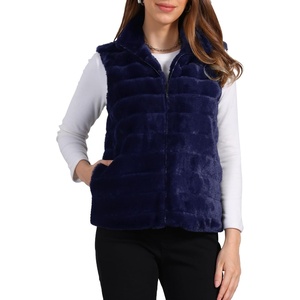 image:imageAllegra K Womens Faux Fur Vest Zip Up Sleeveless Casual Fur JacketDark Blue