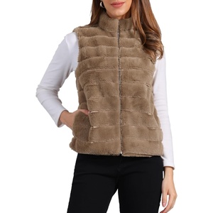 image:imageAllegra K Womens Faux Fur Vest Zip Up Sleeveless Casual Fur JacketKhaki