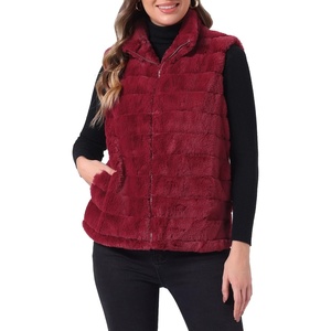 image:imageAllegra K Womens Faux Fur Vest Zip Up Sleeveless Casual Fur JacketRed