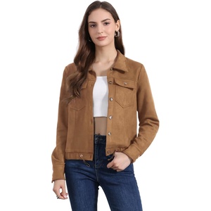 image:imageAllegra K Womens Faux Suede Jacket Button Down Biker Moto Coat OuterwearBrown Khaki