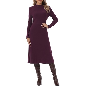 image:imageAllegra K Womens Mock Neck Long Sleeve Ribbed Knit Midi Sweater DressBurgundy