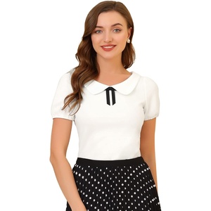 image:imageAllegra K Womens Peter Pan Collar Shirt Vintage 1950s Short Sleeve BlouseWhite