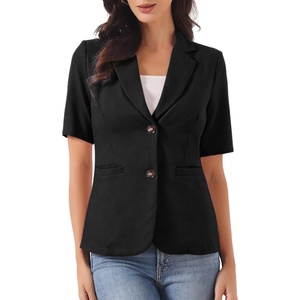 image:imageAllegra K Womens Short Sleeve Blazer Work Office Notched Lapel Suit JacketBlack