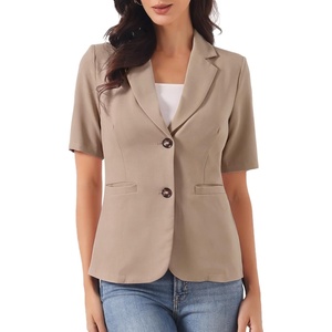 image:imageAllegra K Womens Short Sleeve Blazer Work Office Notched Lapel Suit JacketCamel