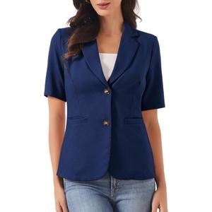 image:imageAllegra K Womens Short Sleeve Blazer Work Office Notched Lapel Suit JacketDark Blue