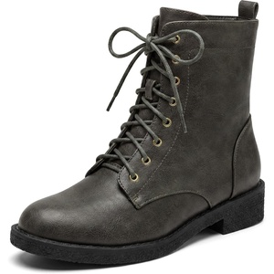 image:imageAllegra K Womens Lace Up Flat Heels Ankle Combat BootsGrey