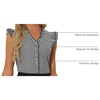 image:imageAllegra K Gingham Top for Womens Ruffle Shirt Vintage Cap Sleeve Checkered BlouseBlack