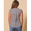 image:imageAllegra K Gingham Top for Womens Ruffle Shirt Vintage Cap Sleeve Checkered BlouseBrown